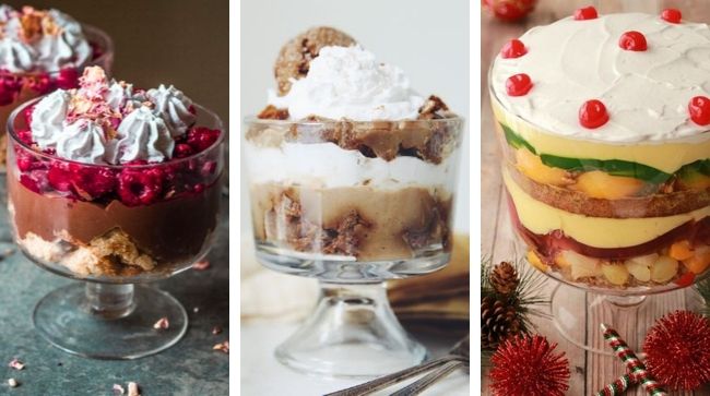 These Vegan Christmas Trifles (Parfaits) are the perfect dessert if you host a lot of people for the holidays! Layers of delicious ingredients like sponge cake, custard, chocolate, fruits and more. | Plantcake #vegan #veganrecipes #Christmas